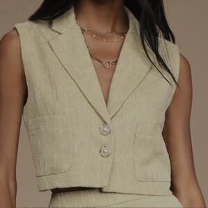 Perfect Company Olive Tweed Sleeveless Cropped Blazer